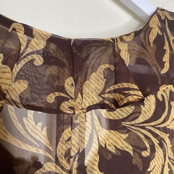 Miss Dorby Petite Brown Sheer Ruffle Blouse Top Size Medium Petite - Picture 11 of 12